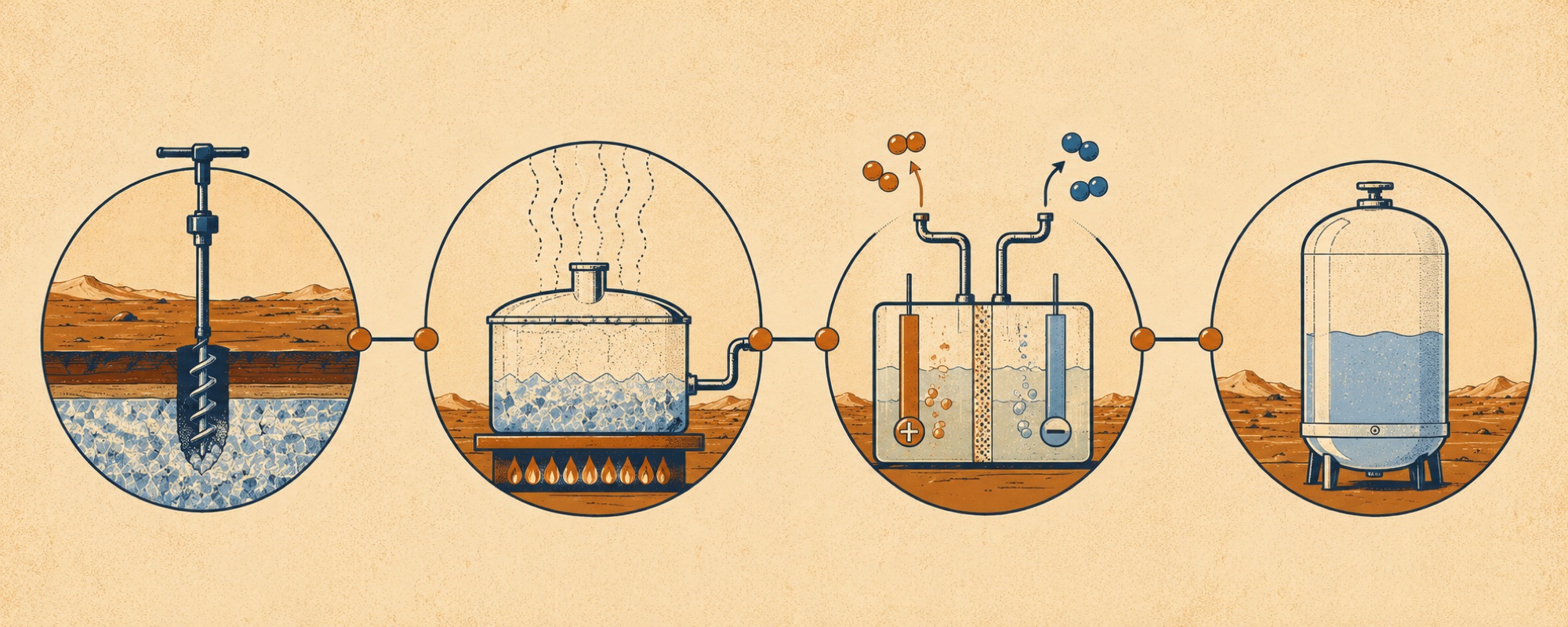 Process flow diagram: dig, melt, electrolyse, store.