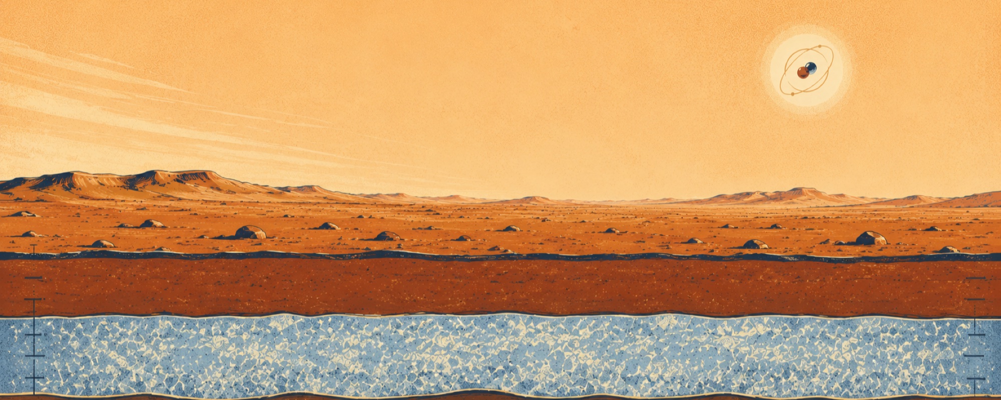 Cross-section of Martian ground showing a buried layer of water ice.